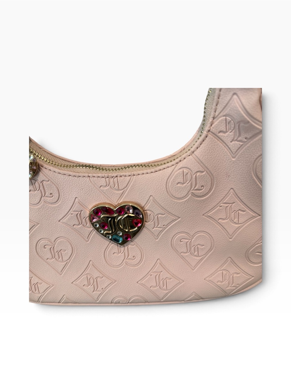 Juicy Coutre Pink hand held bag With Charms embellished hearts, zippered pocket - Picture 2 of 6